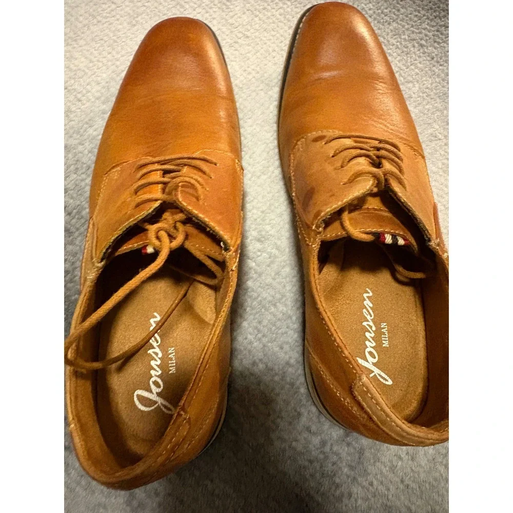 Jousen Milan Mens Tan Brown Leather Derby Dress Shoes Size 10 Lace Up Classic
